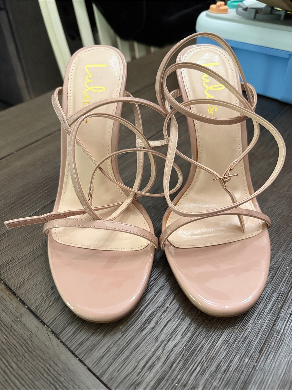 Lulu's Pale Pink Patent Strappy Ankle Wrap Heels